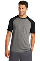 Sport-Tek  ®  PosiCharge  ®  Tri-Blend Wicking Raglan Tee. ST400 - Black Triad Solid/ Dark Grey Heather