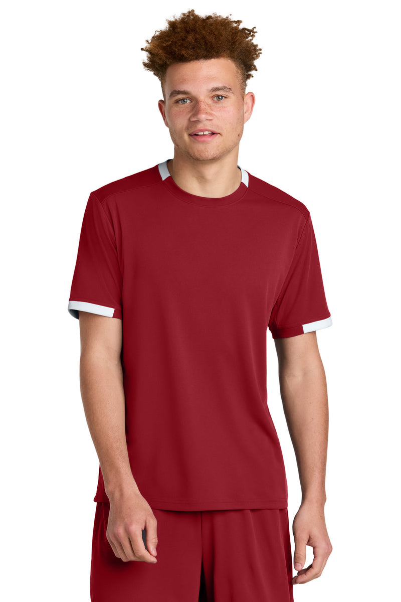 Sport-Tek ®  Club Short Sleeve Crew ST440 - Deep Red/ White
