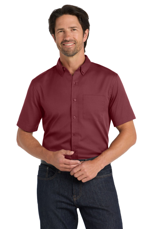 Port Authority ®  Short Sleeve SuperPro React   Twill Shirt. W809 - Burgundy