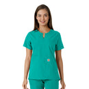 Women's Notch Neck Tunic Knit Panel Scrub Top. Live Chat for Bulk Discounts
