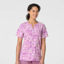 Women's Notch Neck Print Scrub Top. Live Chat for Bulk Discounts