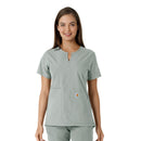 Women's Notch Neck Tunic Knit Panel Scrub Top. Live Chat for Bulk Discounts
