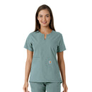 Women's Notch Neck Tunic Knit Panel Scrub Top. Live Chat for Bulk Discounts