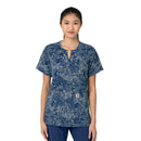Women's Notch Neck Print Scrub Top. Live Chat for Bulk Discounts