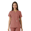 Women's Notch Neck Tunic Knit Panel Scrub Top. Live Chat for Bulk Discounts