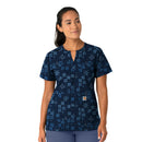 Women's Notch Neck Print Scrub Top. Live Chat for Bulk Discounts