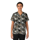 Women's Oversized V-Neck Print Scrub Top. Live Chat for Bulk Discounts