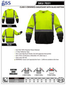 GSS Safety [7031] Class 3 Hi Vis Crewneck Sweatshirt with Black Bottom - Lime. Live Chat for Bulk Discounts.