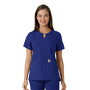 Women's Notch Neck Tunic Knit Panel Scrub Top. Live Chat for Bulk Discounts