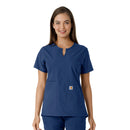 Women's Notch Neck Tunic Knit Panel Scrub Top. Live Chat for Bulk Discounts