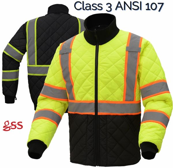 GSS Safety [8007] Class 3 Two Tone Quilted Jacket-Lime. Live Chat for Bulk Discounts.