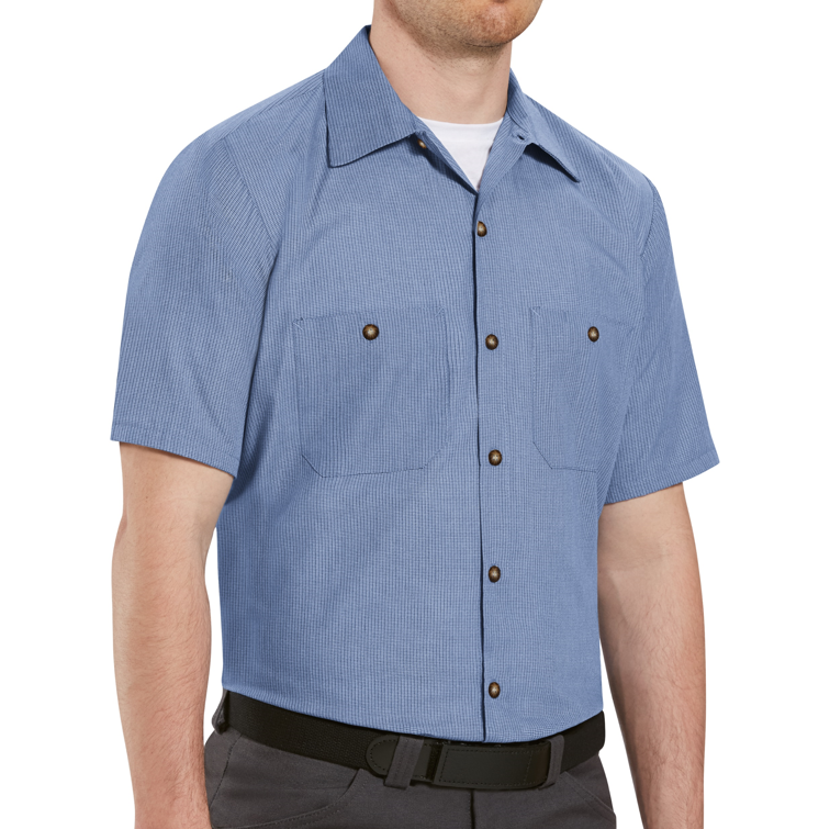 Red Kap [SP24] Short Sleeve Geometric Micro-Check Work Shirt. Live Chat for Bulk Discounts.