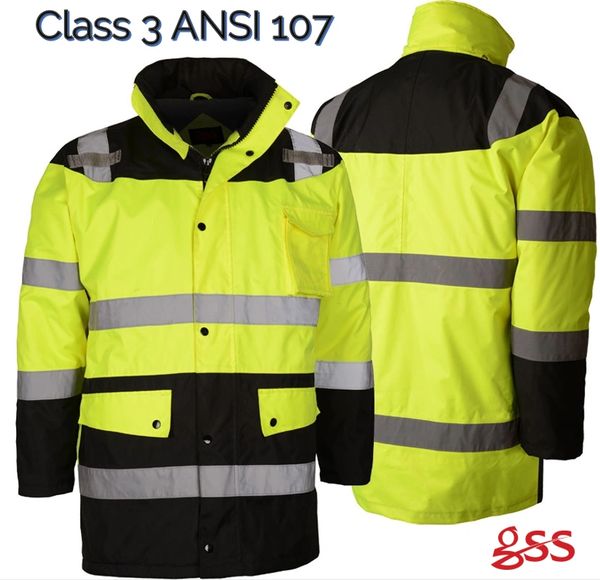 GSS Safety [8501] Class 3 Waterproof Fleece-Lined Parka Jacket - Lime with Black Bottom. Live Chat for Bulk Discounts.