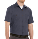 Red Kap [SP24] Short Sleeve Geometric Micro-Check Work Shirt. Live Chat for Bulk Discounts.