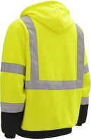 GSS Safety [7003] Class 3 Hi Vis Zipper Front Hooded Sweatshirt with Black Bottom - Lime. Live Chat for Bulk Discounts.