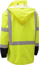 GSS Safety [6003] Class 3 Hi Vis Premium Hooded Rain Jacket With Black Bottom. Live Chat for Bulk Discounts.