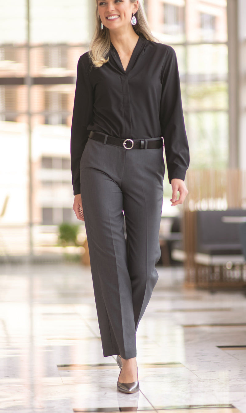 slim fit dress pants womens CQONEPT Skinny Leg High Waist Pants Loose Office Slacks Business Trousers with Pockets Black M Puweer Women's Black Capri Pants