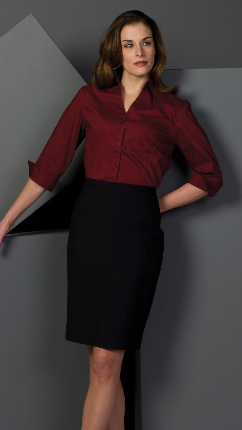 Edwards Garment [5045] Stretch Broadcloth Blouse. Live Chat For Bulk Discounts.