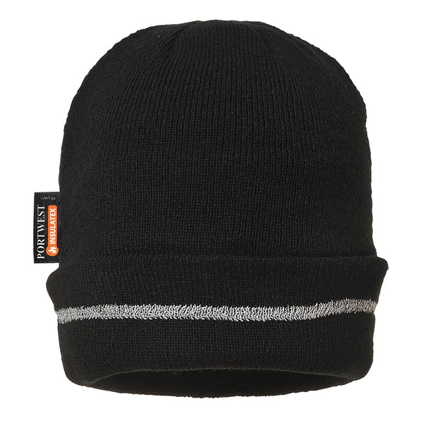 B023-Black.  Reflective Trim Knit Hat Insulatex Lined.  Live Chat for Bulk Discounts