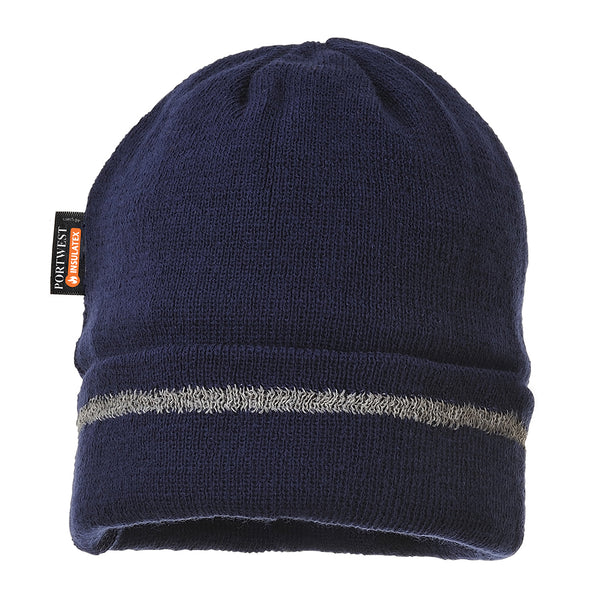 B023-Navy.  Reflective Trim Knit Hat Insulatex Lined.  Live Chat for Bulk Discounts