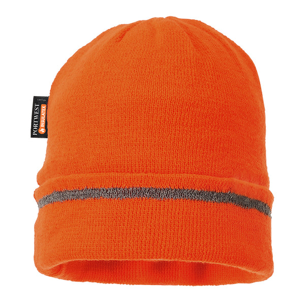 B023-Orange.  Reflective Trim Knit Hat Insulatex Lined.  Live Chat for Bulk Discounts