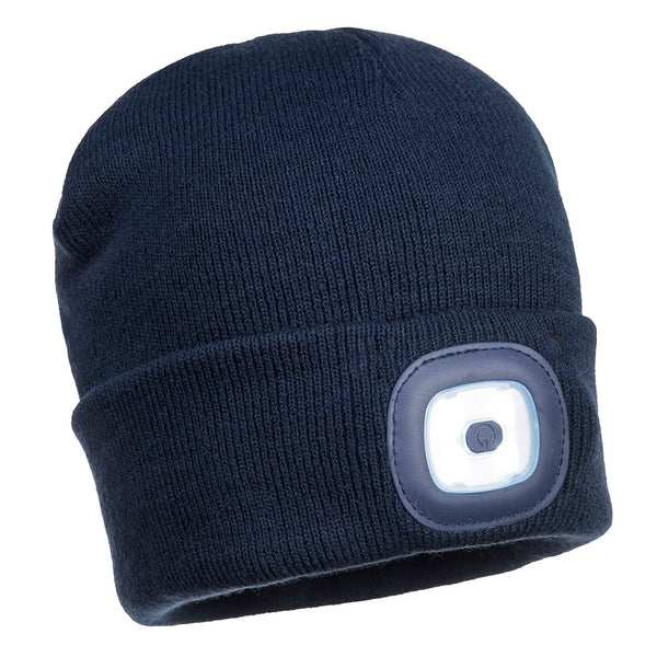 B028-Navy.  Rechargeable Twin LED Beanie	.  Live Chat for Bulk Discounts