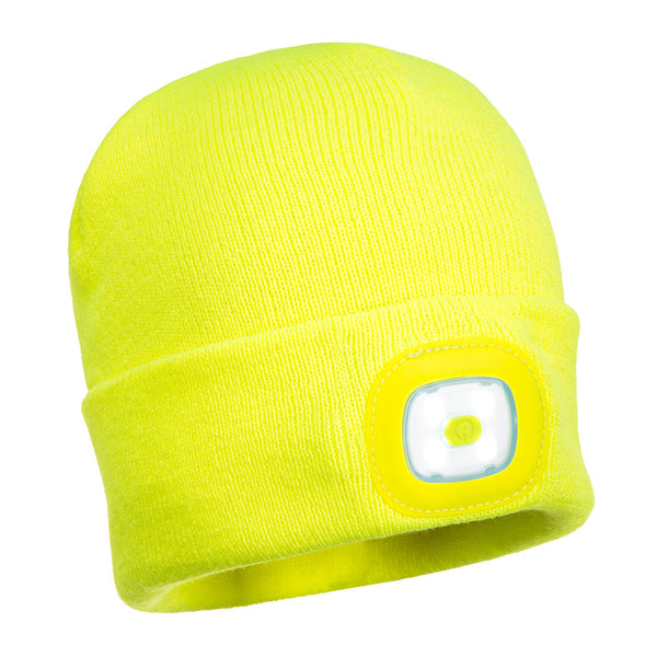 B028-Yellow.  Rechargeable Twin LED Beanie	.  Live Chat for Bulk Discounts