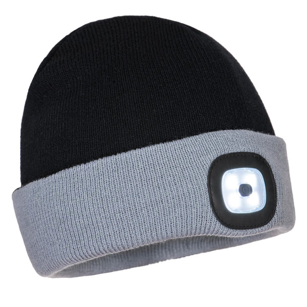 B034-Black/Gray.  Two Tone LED Rechargeable Beanie.  Live Chat for Bulk Discounts