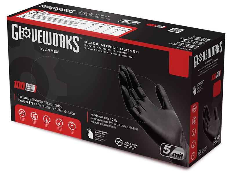 GLOVEWORKS HD Black Nitrile Gloves, 6 mil Nitrile Disposable Gloves, Latex  Free Gloves Mechanics Gloves