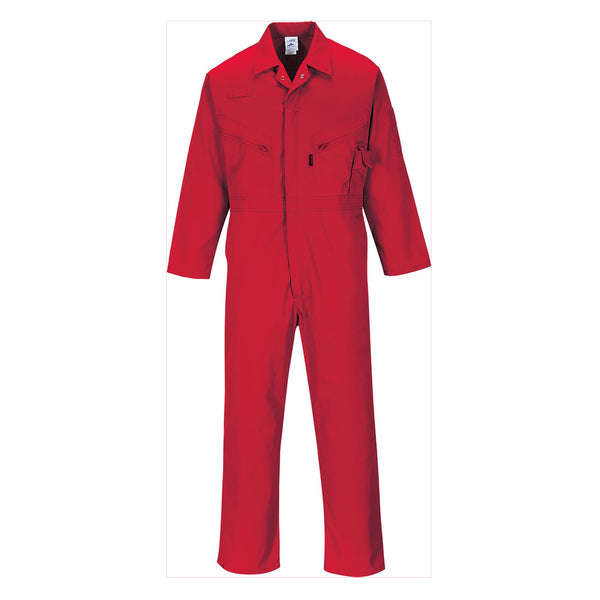 C813-Red.  Liverpool Zipper Coverall.  Live Chat for Bulk Discounts