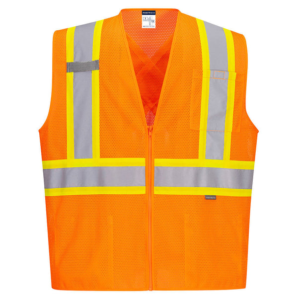 CA101-Orange.  X-Back Contrast Tape Vest.  Live Chat for Bulk Discounts