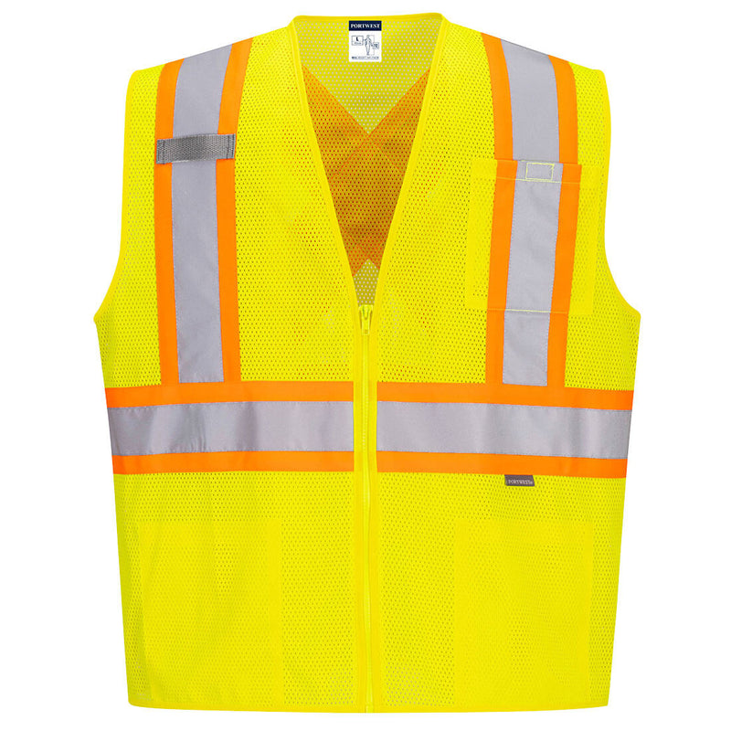 CA101-Yellow.  X-Back Contrast Tape Vest.  Live Chat for Bulk Discounts