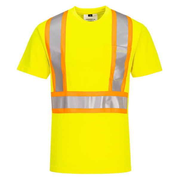 CA110-Yellow.  Hi-Vis X Back Contrast Tape T-Shirt S/S .  Live Chat for Bulk Discounts