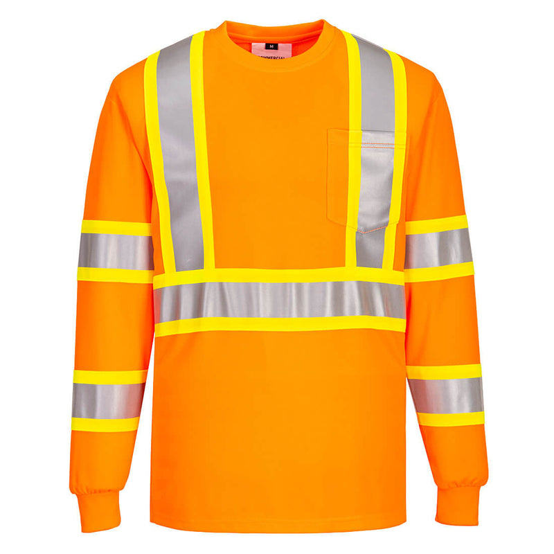 CA111-Orange.  Hi-Vis X Back Contrast Tape T-Shirt L/S .  Live Chat for Bulk Discounts