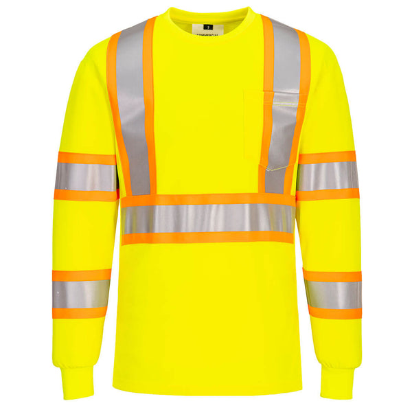 CA111-Yellow.  Hi-Vis X Back Contrast Tape T-Shirt L/S .  Live Chat for Bulk Discounts