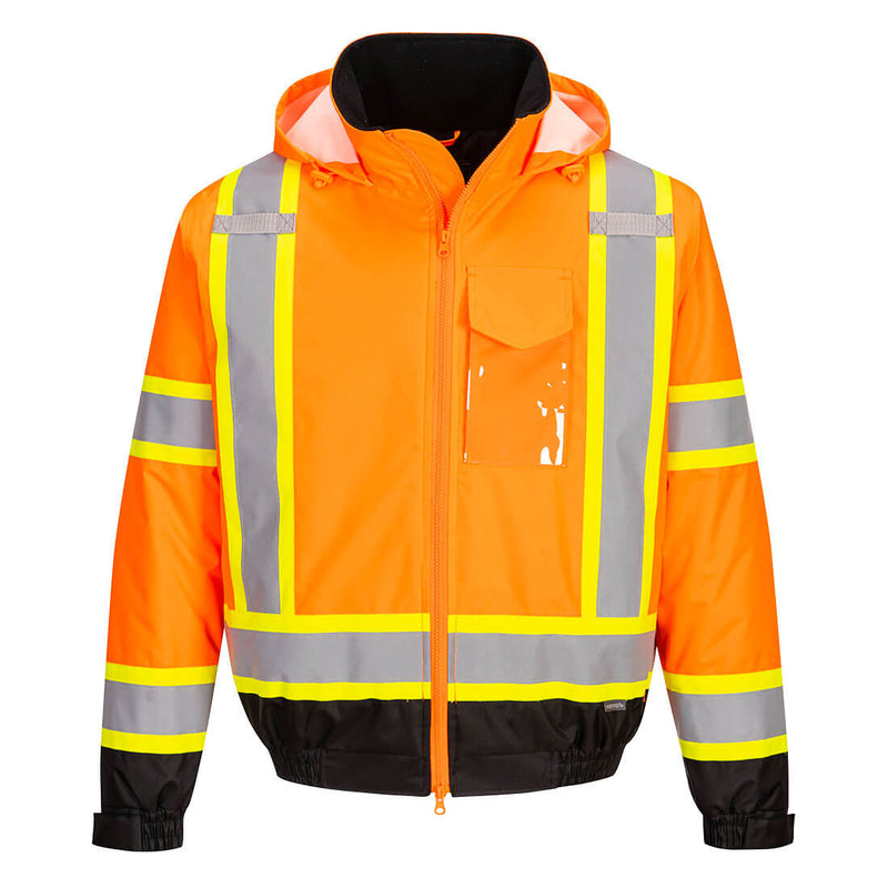 CA160-Orange/Black.  Hi-Vis X Back Contrast Tape Winter Bomber Jacket .  Live Chat for Bulk Discounts