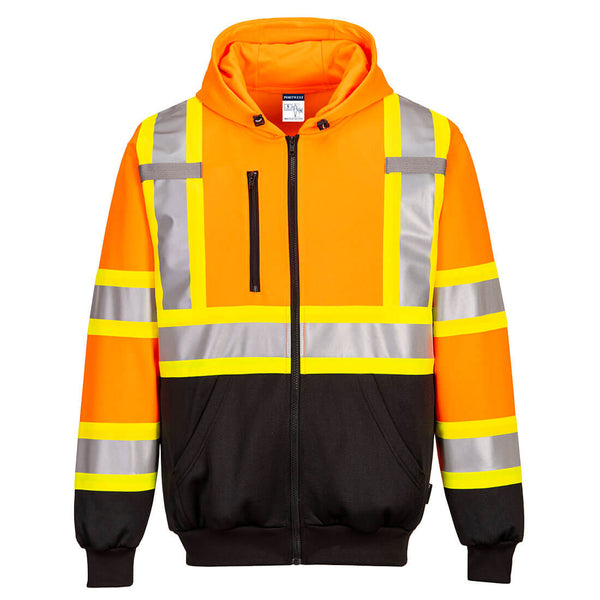 CA170-Orange.  Hi-Vis X Back Contrast Tape Hoodie .  Live Chat for Bulk Discounts