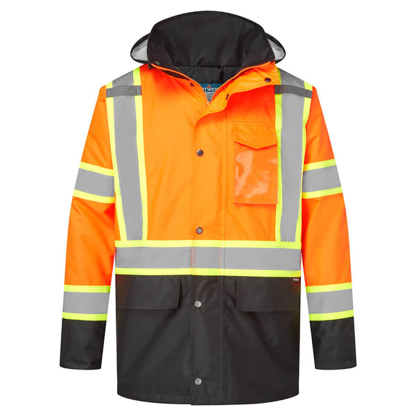 CA369-Orange/Black.  Hi-Vis X Back Contrast Tape Winter Jacket.  Live Chat for Bulk Discounts