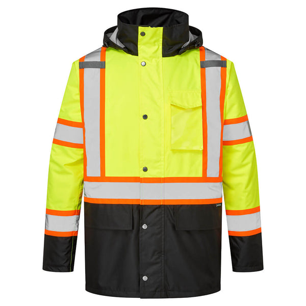 CA369-Yellow/Black.  Hi-Vis X Back Contrast Tape Winter Jacket.  Live Chat for Bulk Discounts