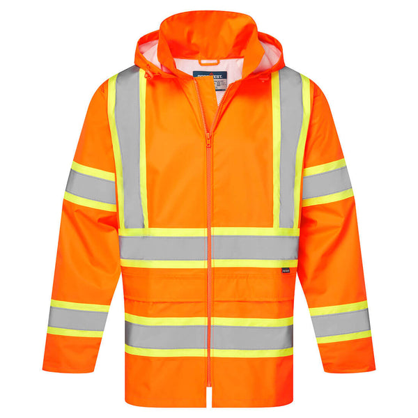 CA400-Orange.  Hi-Vis X Back Contrast Tape Rain Jacket.  Live Chat for Bulk Discounts