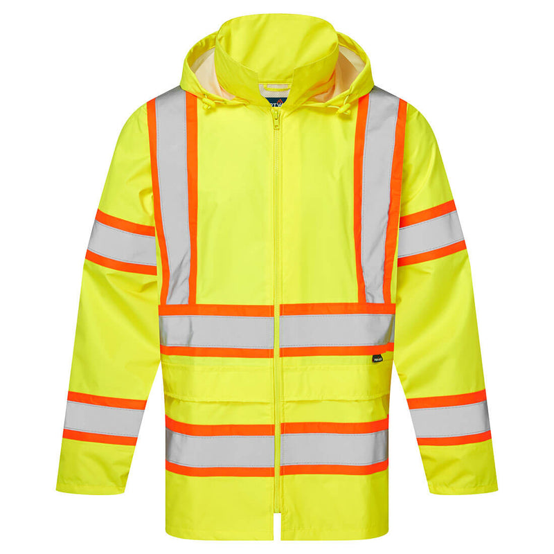 CA400-Yellow.  Hi-Vis X Back Contrast Tape Rain Jacket.  Live Chat for Bulk Discounts