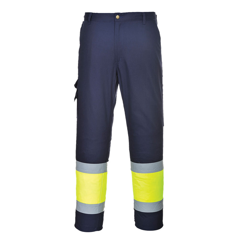 E049-Yellow/Navy.  Hi-Vis Two-Tone Pants.  Live Chat for Bulk Discounts