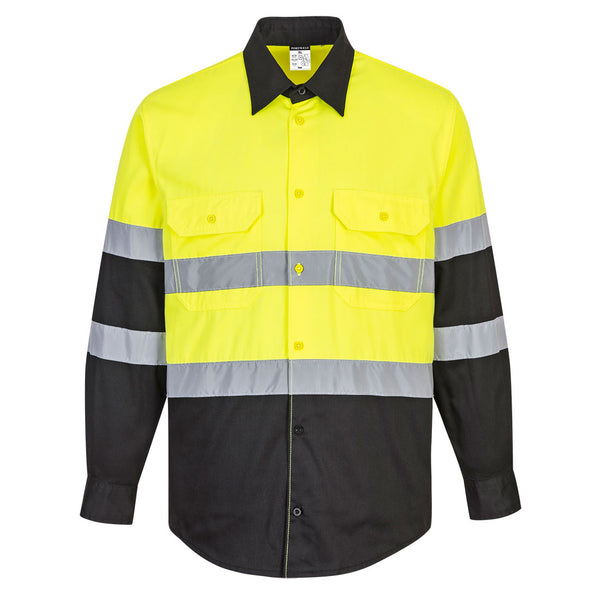 E066-Yellow/Black.  Two Tone ANSI Long Sleeve Work Shirt.  Live Chat for Bulk Discounts