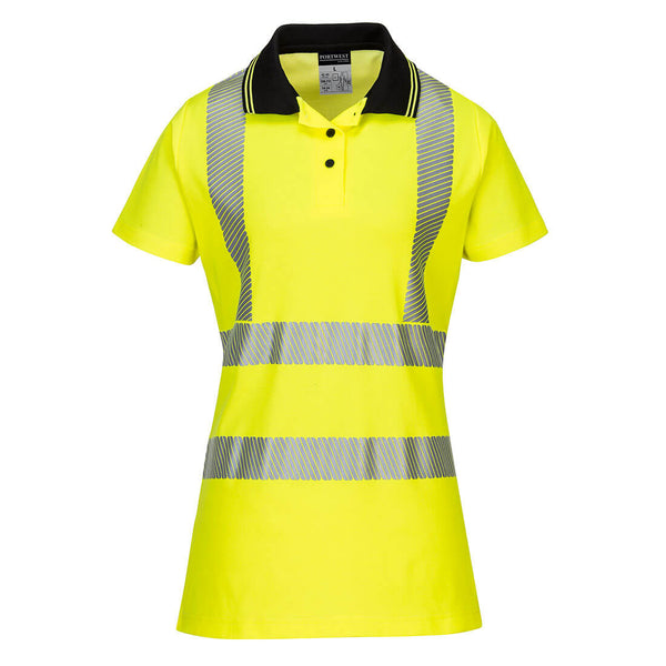 LW72-Yellow/Black.  Women's Pro Polo Shirt.  Live Chat for Bulk Discounts