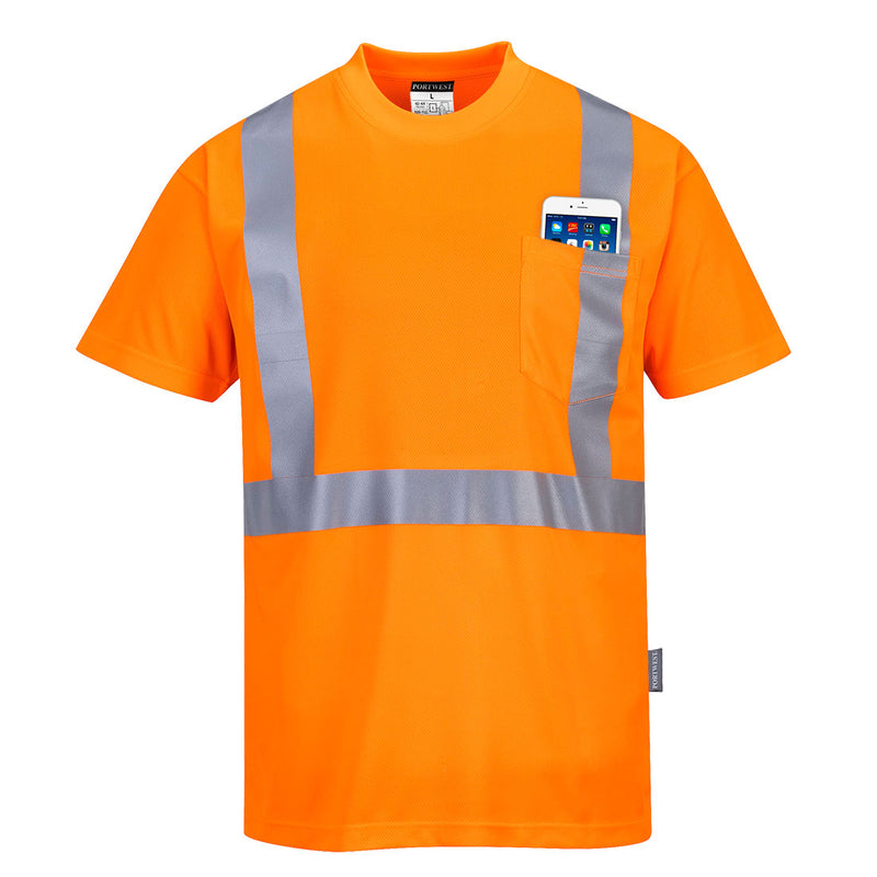 S190-Orange.  Hi-Vis Pocket T-Shirt.  Live Chat for Bulk Discounts