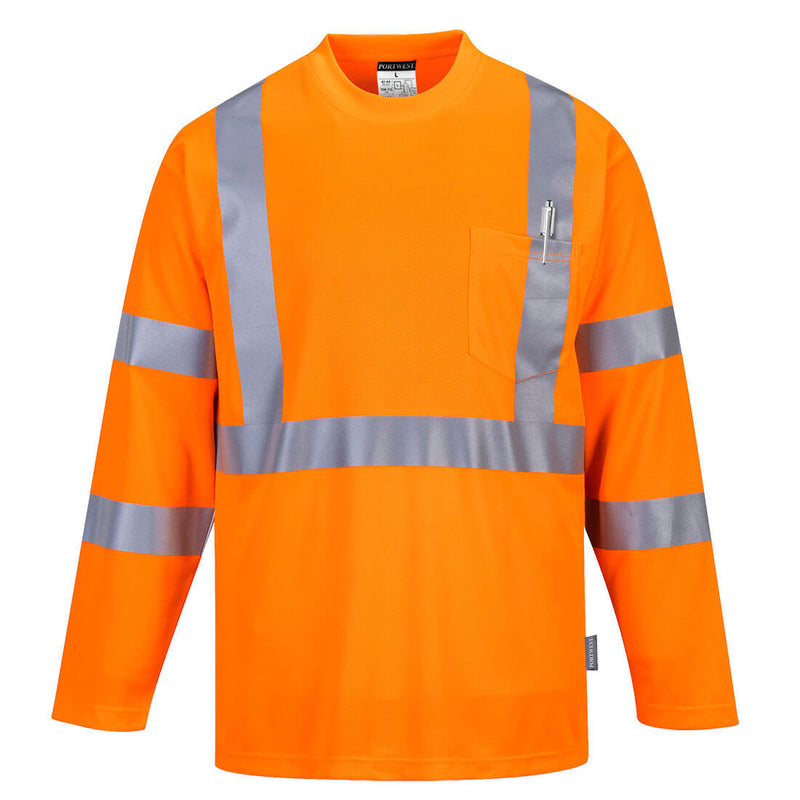 S191-Orange.  Hi-Vis Long Sleeve Pocket T-Shirt.  Live Chat for Bulk Discounts