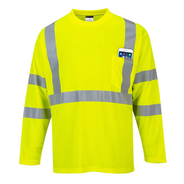 S191-Yellow.  Hi-Vis Long Sleeve Pocket T-Shirt.  Live Chat for Bulk Discounts