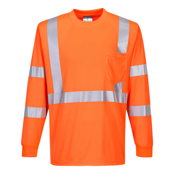 S192-Orange.  Hi-Vis Long Sleeve Ribbed Cuff T-Shirt.  Live Chat for Bulk Discounts