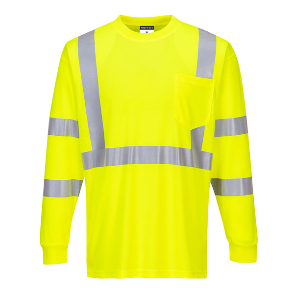 S192-Yellow.  Hi-Vis Long Sleeve Ribbed Cuff T-Shirt.  Live Chat for Bulk Discounts