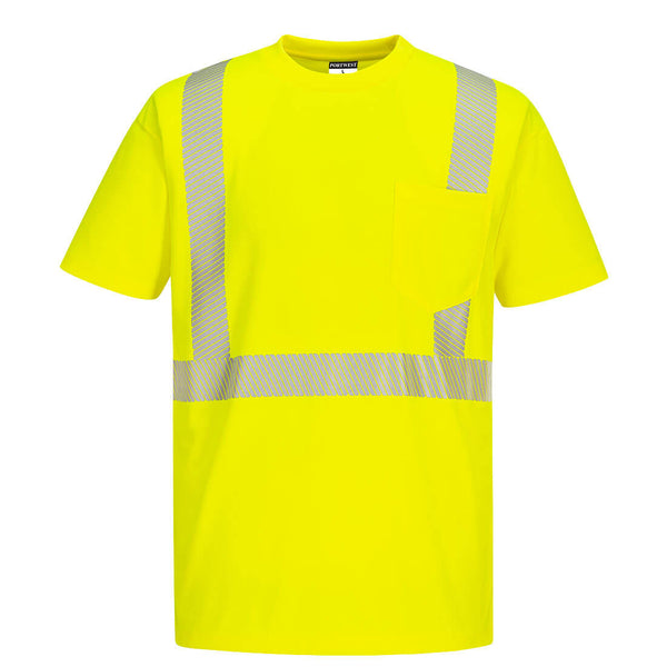 S194-Yellow.  Segmented Tape Short Sleeve T-Shirt.  Live Chat for Bulk Discounts